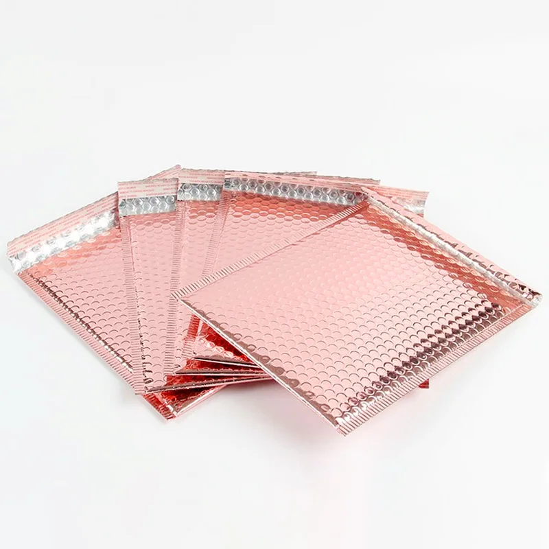 20pcs/bag Rose Gold Aluminum Plated Laser Bubble Bag, Waterproof and Shockproof Self-adhesive Bag for Transportation