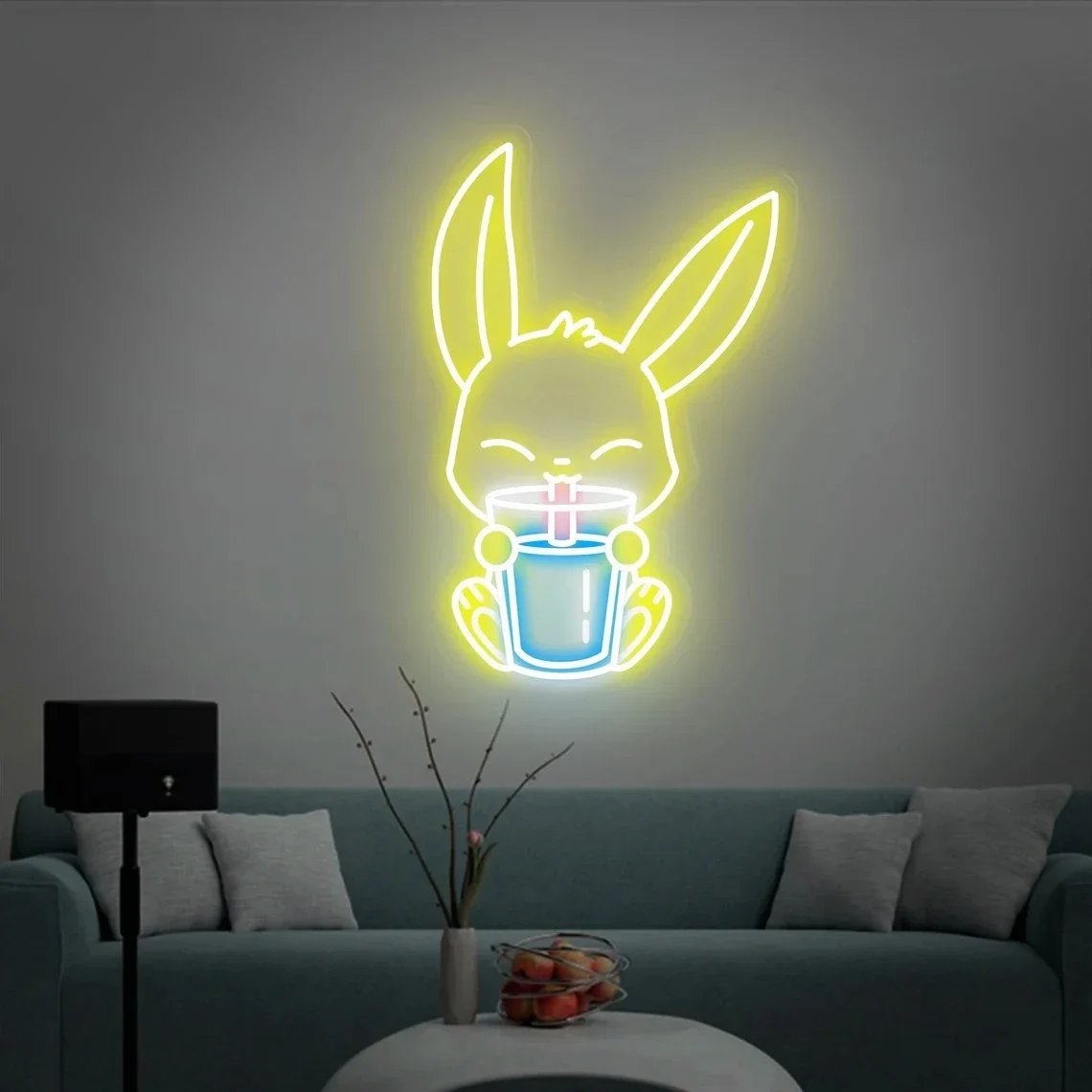 Rabbit Drinking Milk Tea Neon Sign Cute Bedroom Decor  Party Decoration  Open Sign  Custom Neon Sign  Wall Decor