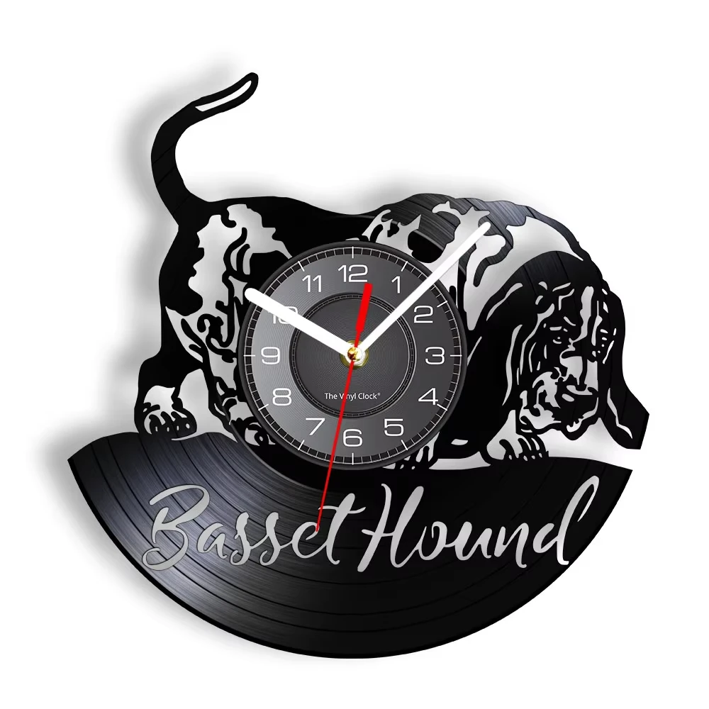 Basset Hound Vinyl Record Wall Clock, Silent Non-Ticking Retro LP Watch, Dog Lover Home Decor, Unique Gift Basset Hound Owners