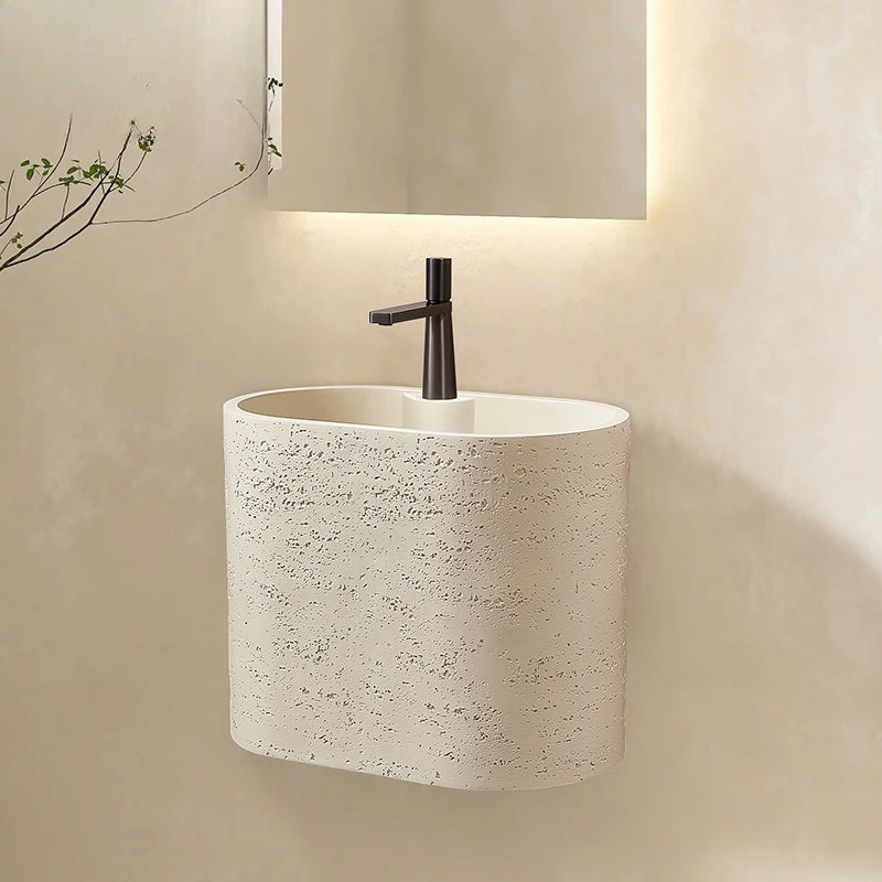 مغسلة Wabi Sandy Wind Travertine الفنية المثبتة على الحائط بحجم صغير