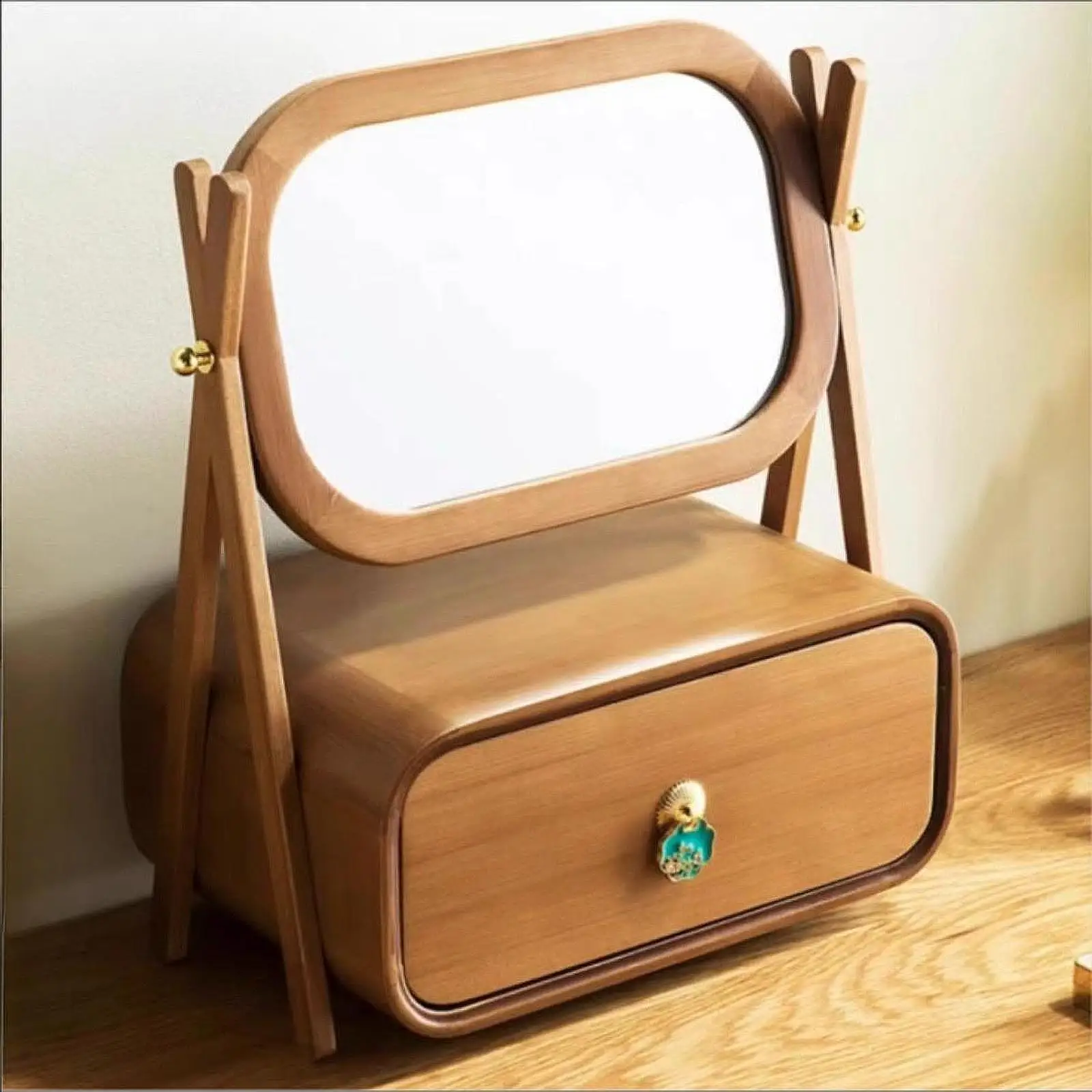 

Wooden Jewelry Box with Mirror Trinket Box Showcase Bracelet Necklace with