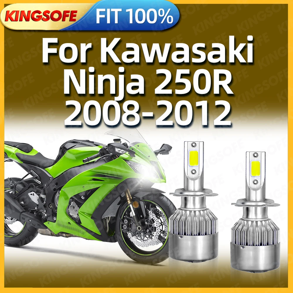 2Pcs LED Motorcycle H7 Headlight Bulb 10000LM Moto Lamp 6000K White For Kawasaki Ninja 250R 2008 2009 2010 2011 2012