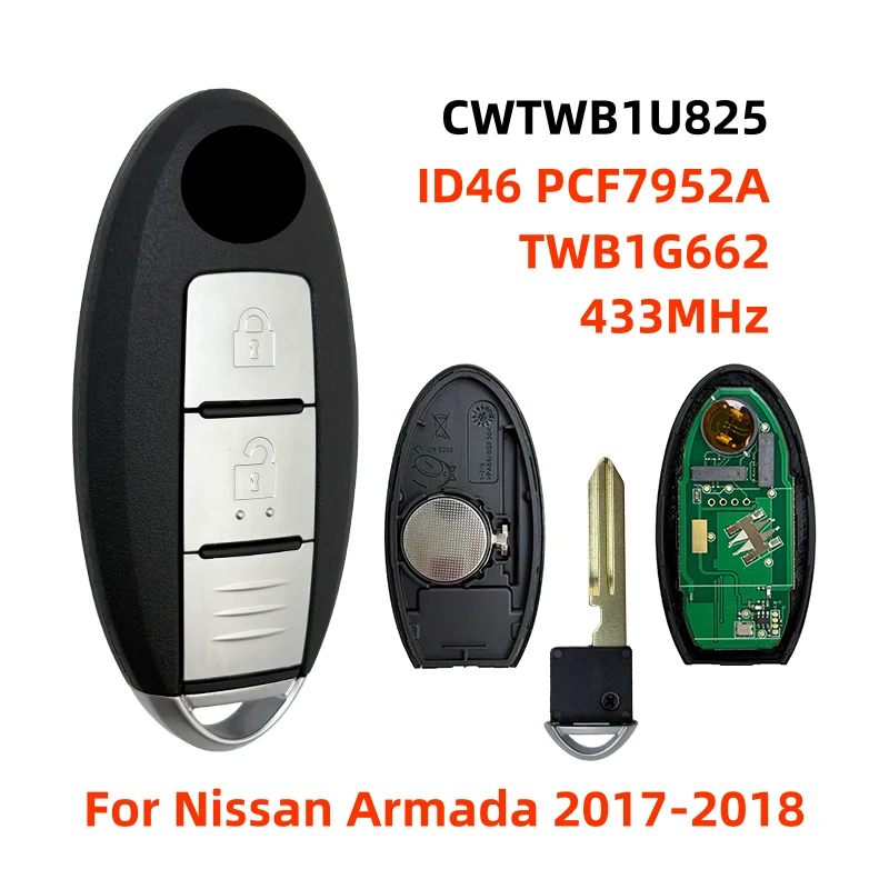 

TWB1G662 CWTWB1U825 433MHz ID46 Chip 2Button Remote Key For Nissan Micra Juke Sentra Patrol Note Navara Tiida Frontier 2017-2018