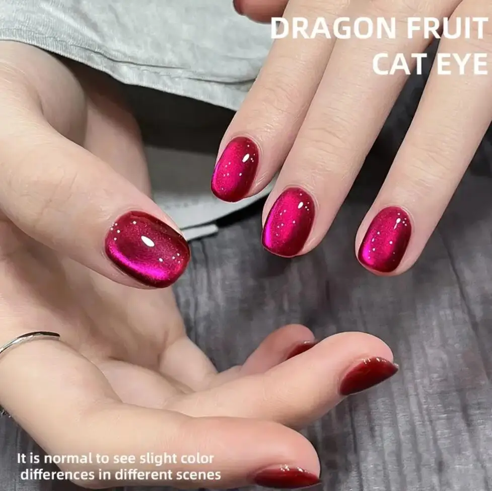 เจลแม่เหล็กตาแมว 1 ชิ้น 10 มล. เจลแม่เหล็กสะท้อนแสงสีม่วงชมพูประกายกลิตเตอร์ ยาทาเล็บเจลกึ่งถาวรแบบยูวี/แอลอีดี
