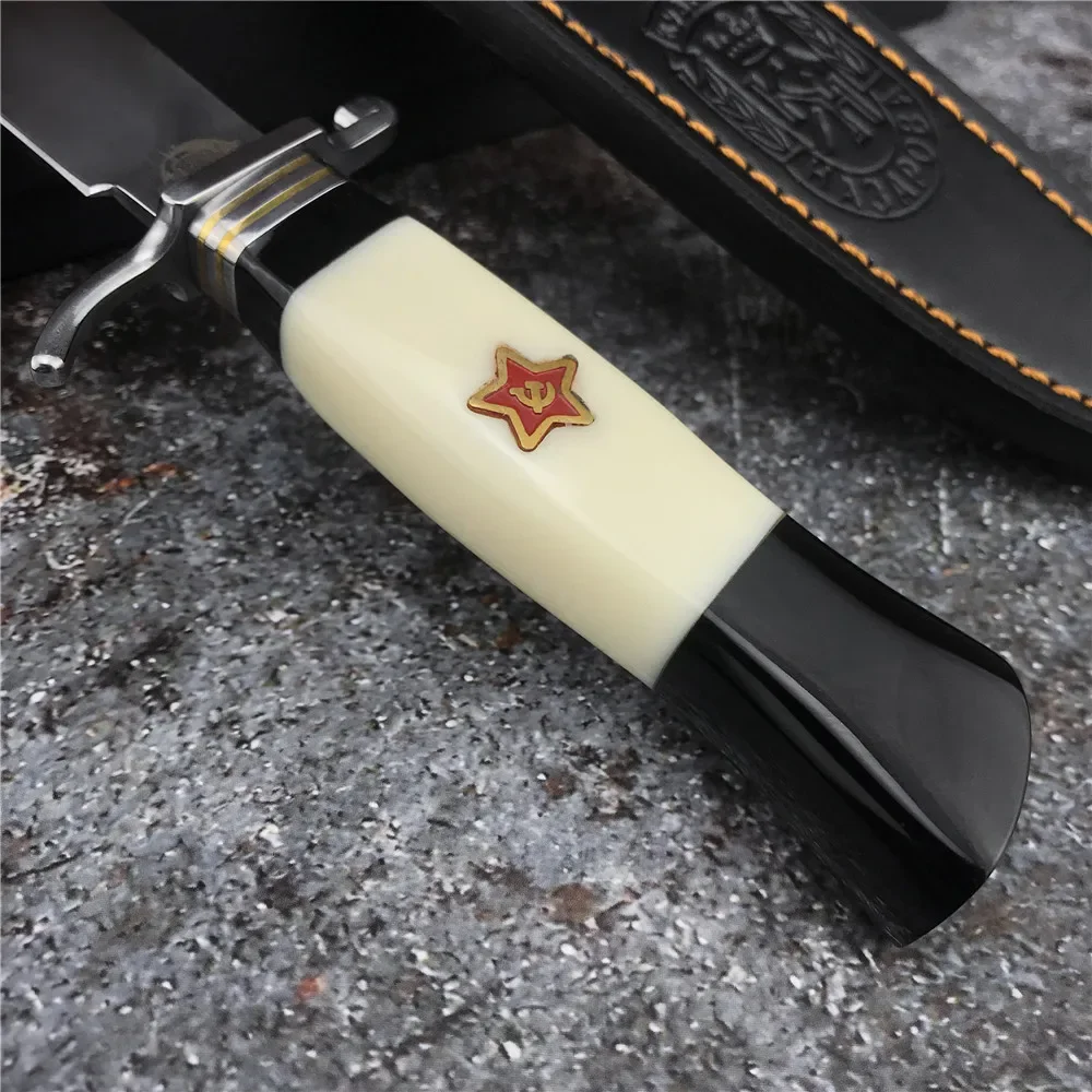 Russian Fixed Blade Nkvd Ussr Finka NKVD Knife Outdoor Survival Hunting Folding Knife Tactical Self Defense Leather Sheath