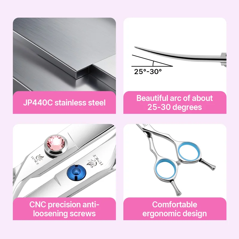 Fenice Professional Dog Grooming Scissors Curved Round Tip JP440C Steel 6.5 & 6 inch for Beginners Pet Home Use Pet Beautician - view 2