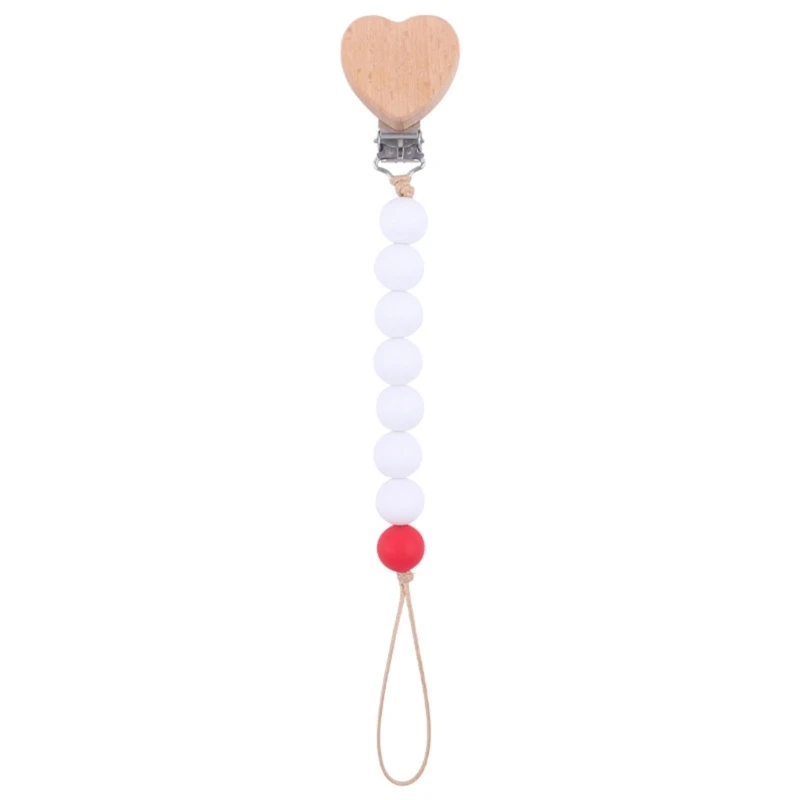 Baby Pacifier Clip Anti-drop Silicone Bead Chain Heart Clip Crib Hanging Pendant Infant Nipple Clip Soother Chain