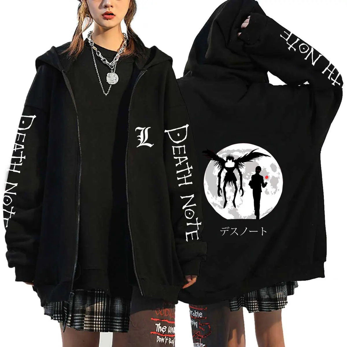 Japanese Anime Death Note Hoodies Men Kawaii Cartoon Misa Amane L Ryuk-Graphic Streetwear Harajuku Unisex Zip Up Sweatshirts