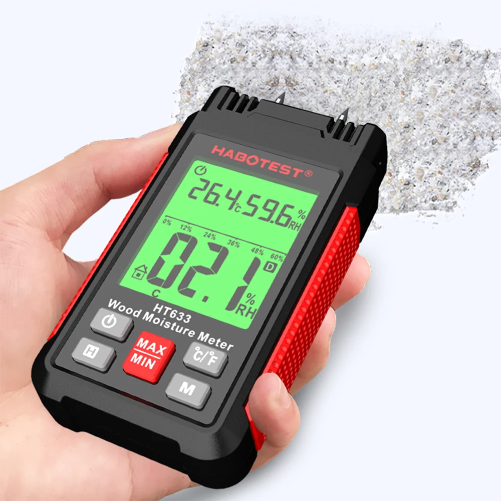 HABOTEST HT633 Digital Wood Moisture Meter Professional 0~57% Timber Hygrometer Portable Tool LCD Display Timber Damp Detector