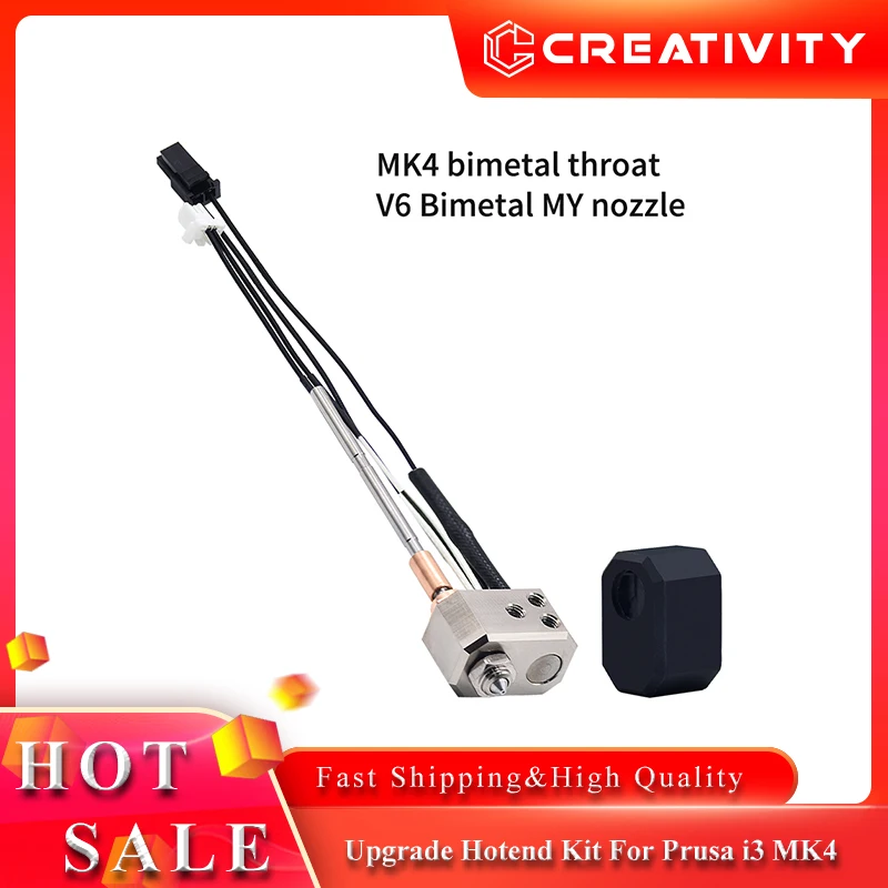 

Upgrade Hotend Kit For Prusa i3 MK4 XL Thermistor Heater Cartridge 24V 40W Heating Block Bimetal Throat Brass Nozzle Hot End
