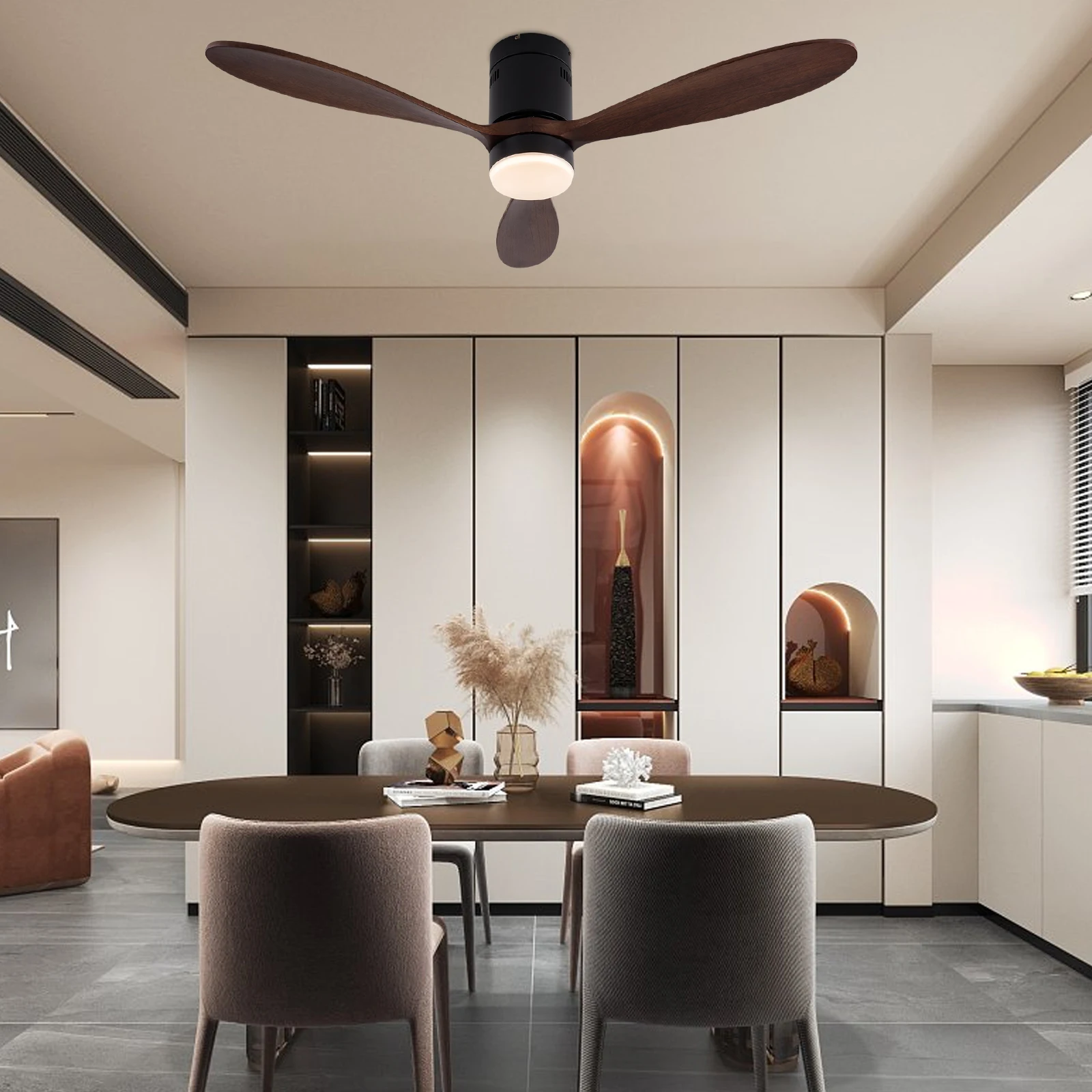52 Inch Smart Ceiling Fan Ceiling Fan with Dimmable Light 6-speed Adjustable Ceiling Fan Remote Control Ceiling Fan Light for Living Room/Dining Room/Kitchen/Small Bedroom/Conference Room