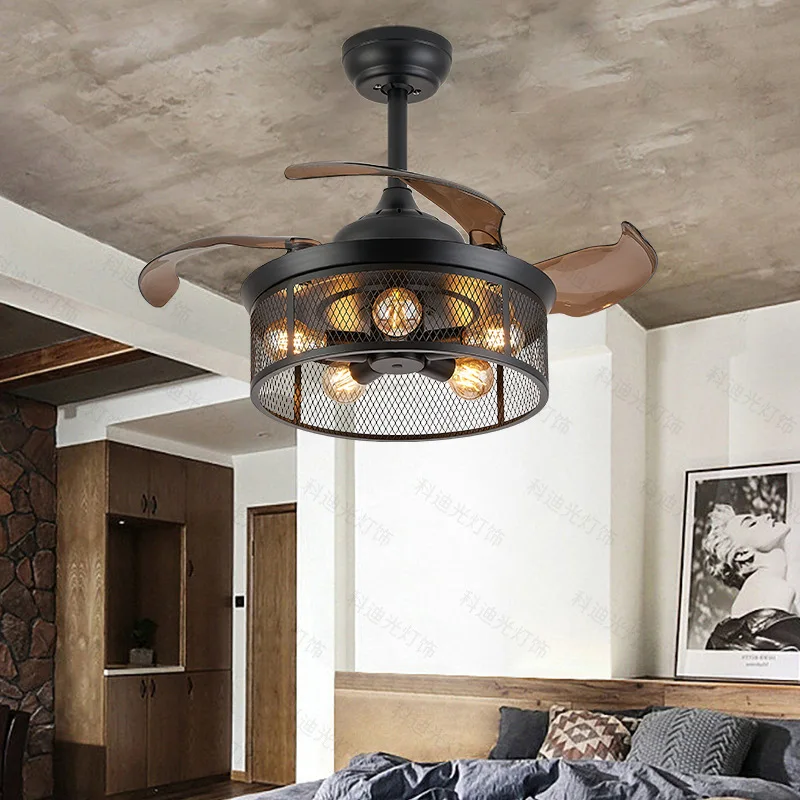 Ceiling mounted fan light, iron art industry, simple restaurant, bedroom, variable frequency electric fan