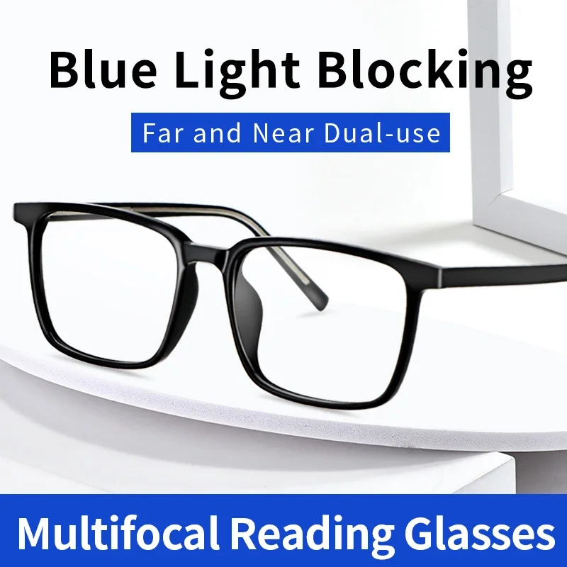 Progressive Multifocus Reading Glasses Men Blue Light Blocking Multifocal Readers Ultralight Eyeglasses Frame Large Oversized
