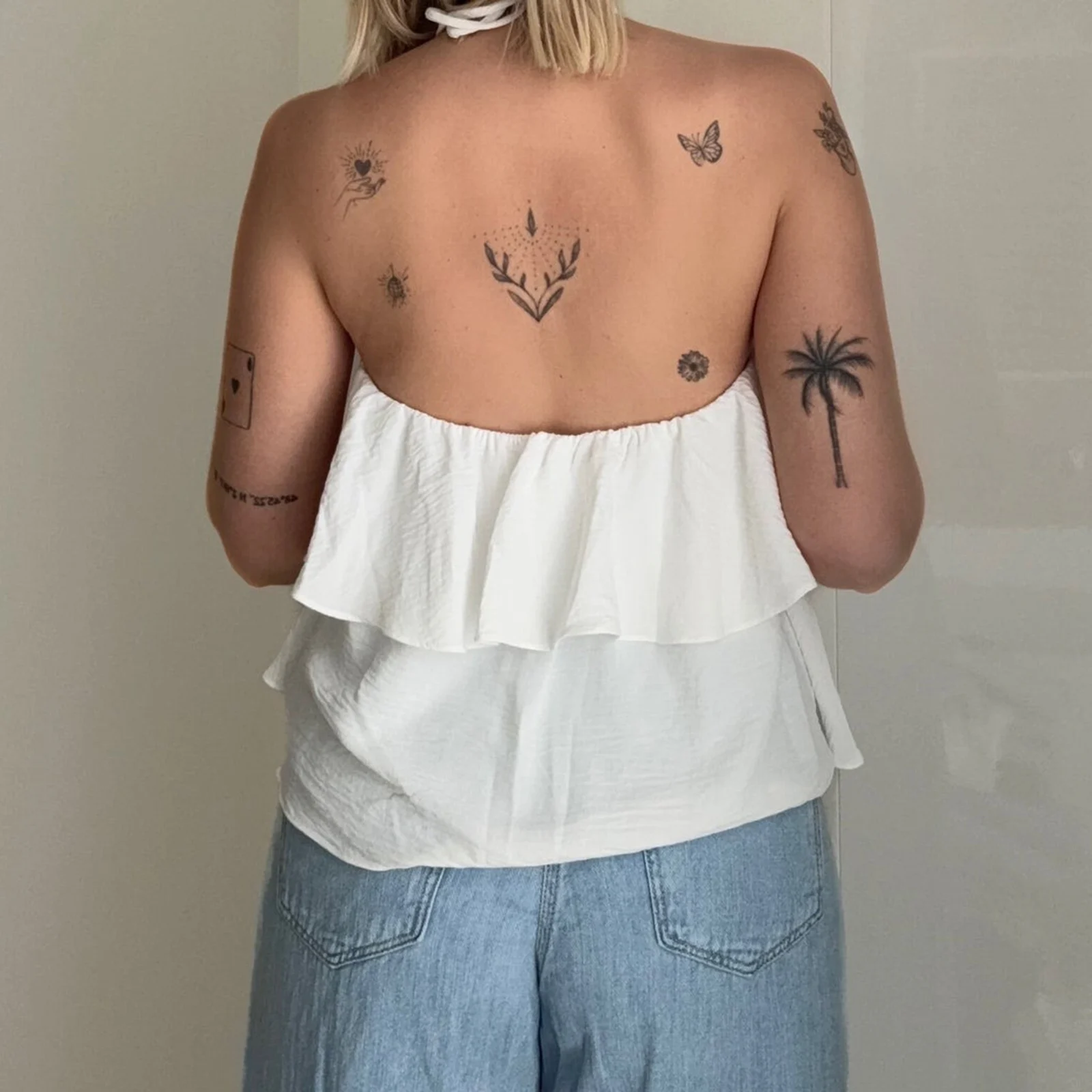 Women y2k Fairy 3D Flower Halter Tops Ruffles Layered Backless Sleeveless Tiered Solid Color Crop Tank Tops Streetwear 2025
