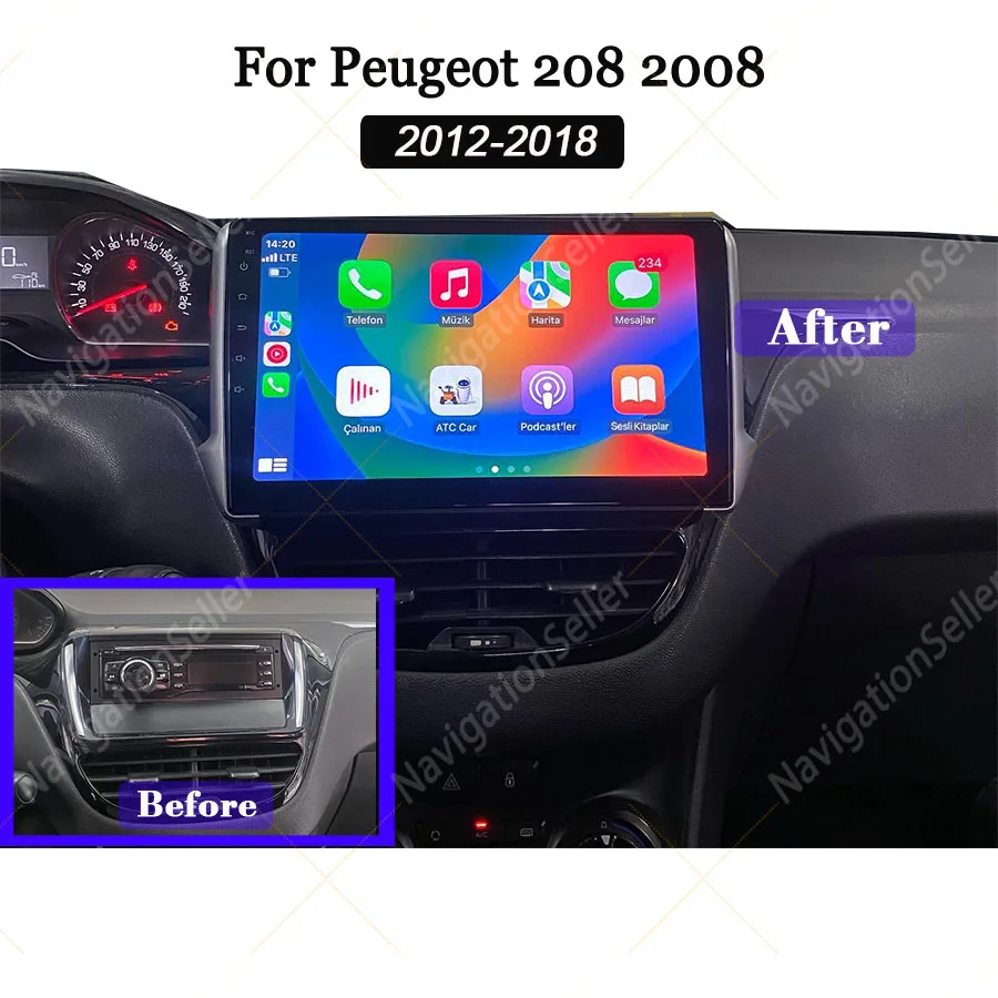 سيارة اللوحي أندرويد Carplay لبيجو 208 2008 2012-2018 راديو شاشة نظام تحديد المواقع والملاحة رئيس وحدة ستيريو نظام الوسائط المتعددة Netflix