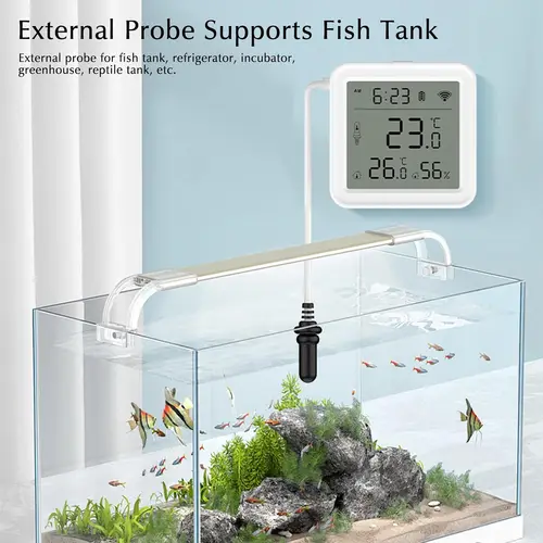 Imagen 2 del producto Medidor de humedad y temperatura Tuya WiFi Zigbee con Sensor de sonda externa, termómetro Digital con pantalla LCD para congelador de pecera