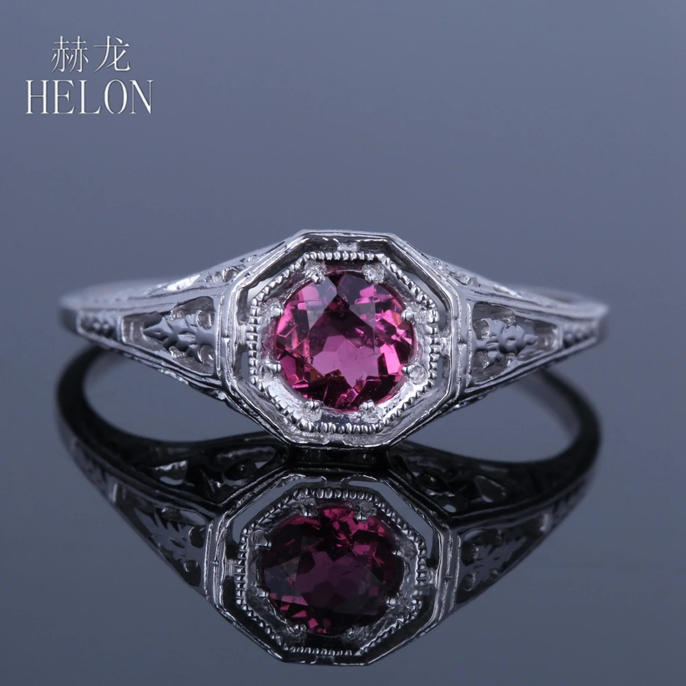 

HELON Solid 14K White Gold Round 0.4ct Genuine Tourmaline Engagement Ring Anniversary Women Vintage Art Nouveau Fine Jewelry