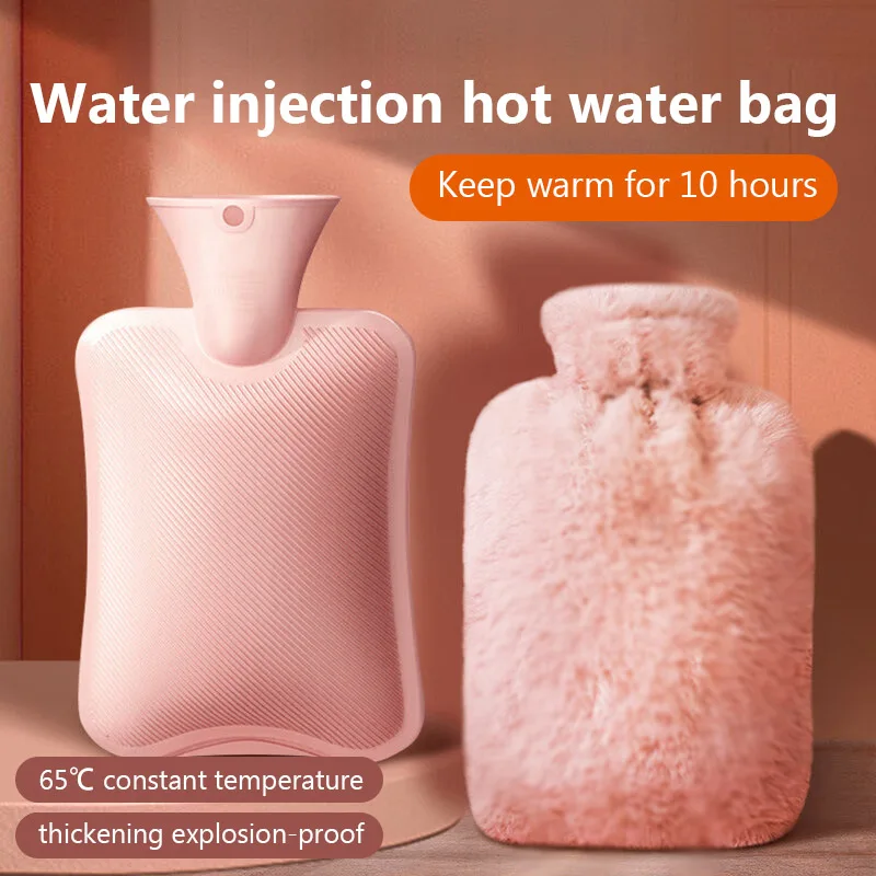 Thickened Plush Hot Water Bag 2000ML High Density PVC Warm Bottles Hand Warmer Hot Water Jug For Hot Compress Menstrual Cramps