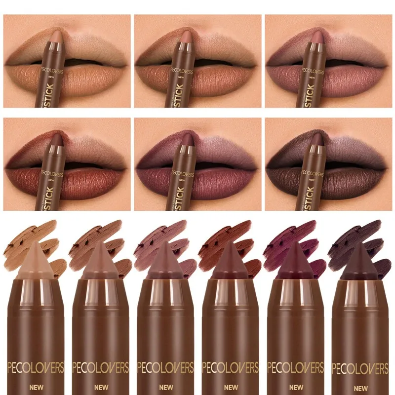 Delineador de labios mate en tubo marrón para un contorno duradero, suave, sin manchas, para un contorno y relleno de labios