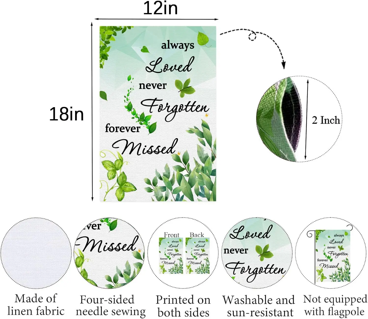 Memorial Garden Flag Always Loved Never Forgotten Forever Missed Yard Sign Funeral Memorial Flags Grave Cemetery Outdoor Dec SSL