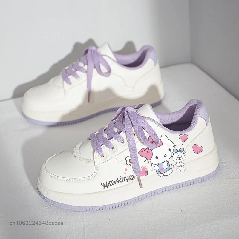 Sanrio Hello Kitty Small White Shoes Korean College Style Harajuku Casual Flat Shoes Y2k Comfortable Versatile Sneakers Women