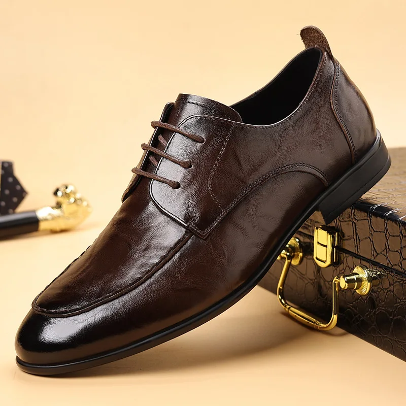 

Top Quality Men's Genuine Leather Dress Shoes Formal Business Oxford Shoes 2026 New Soft Sole Breathable Office Leather Shoes