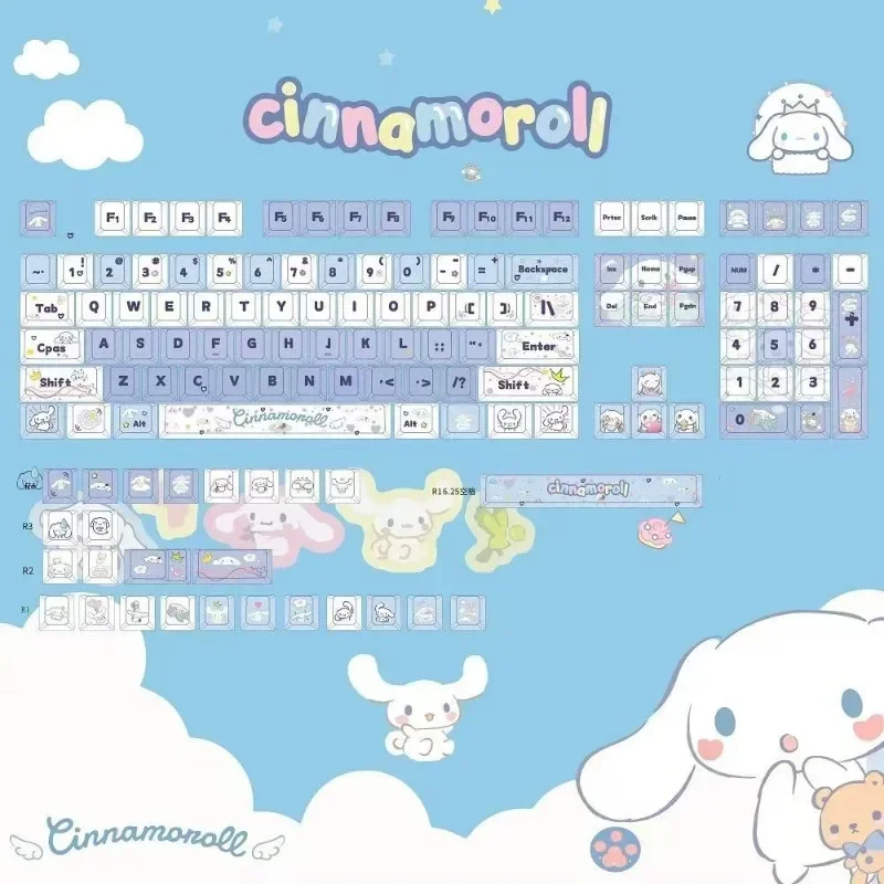 

Sanrio Kawaii Cinnamoroll колпачки для клавиш в мультяшном стиле PBT механические колпачки для клавиш CHERRY очень милые аксессуары для клавиатуры
