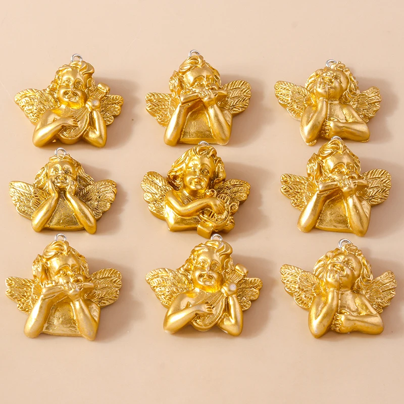 Leslie 10pcs Mini Cupid Angel Charms DIY Resin Vintage Retro Angel for Earring Necklace Pendant Christmas Decoration Kids Toys