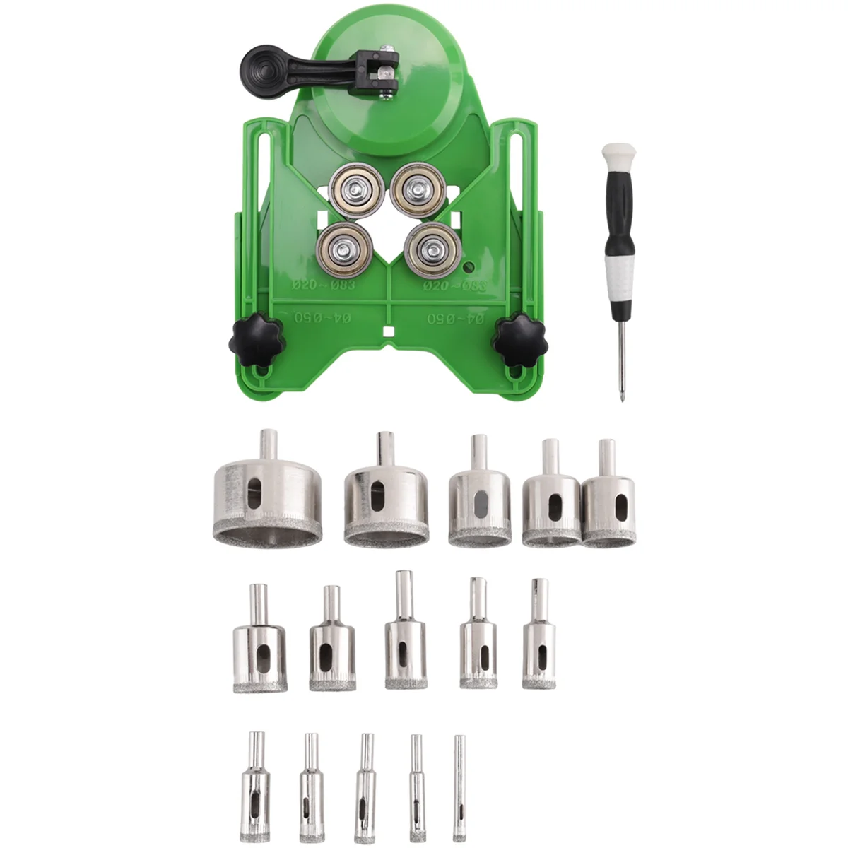 Trending Now Diamond Hole Saw Kit 17PCS Drill Bits Sets with Double Suction Cups Guide Jig Fixture From 4mm-83mm Hollow Drill