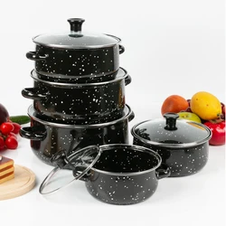 Enamel Soup Pot Set, Pitted Stew Pot, Black, Green, Blue, Brown, 16cm, 18cm, 20cm, 22cm, 24cm, Five Pieces set in the package