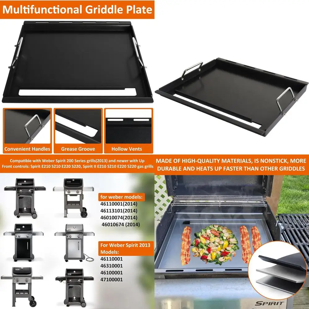 

Replacement Flat Top Griddle with Handles for Weber Spirit 200/II Grills, Compatible with E-210/220 and S-210/220 Series