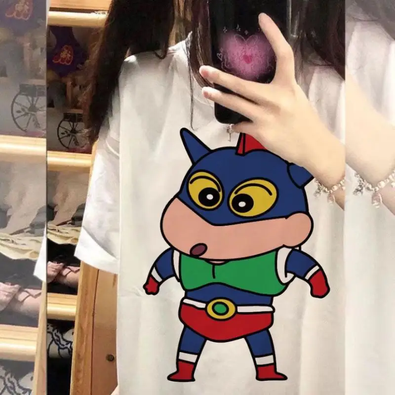 Japanese Cartoon Crayon Shin-Chan Short Sleeved Summer Women's T-Shirt Couple Loose Round Neck Tops Y2K T-Shirts Oversize Tees