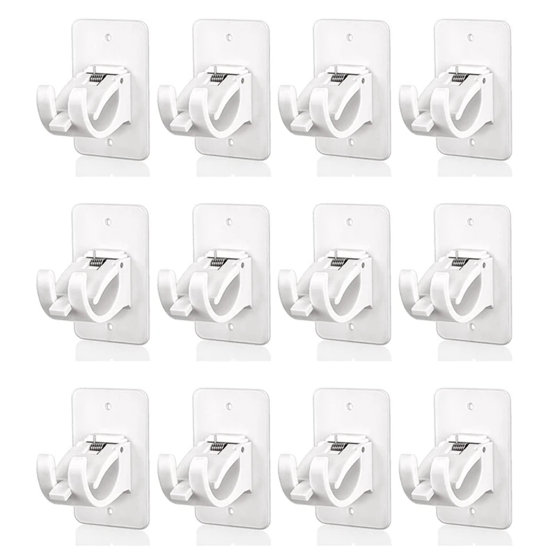 Curtain Rod Bracket Holder 12 PCS, Self Adhesive Crossbar Hook, No Drill Rods Hanger Wall Mount Hooks Drapery Pole