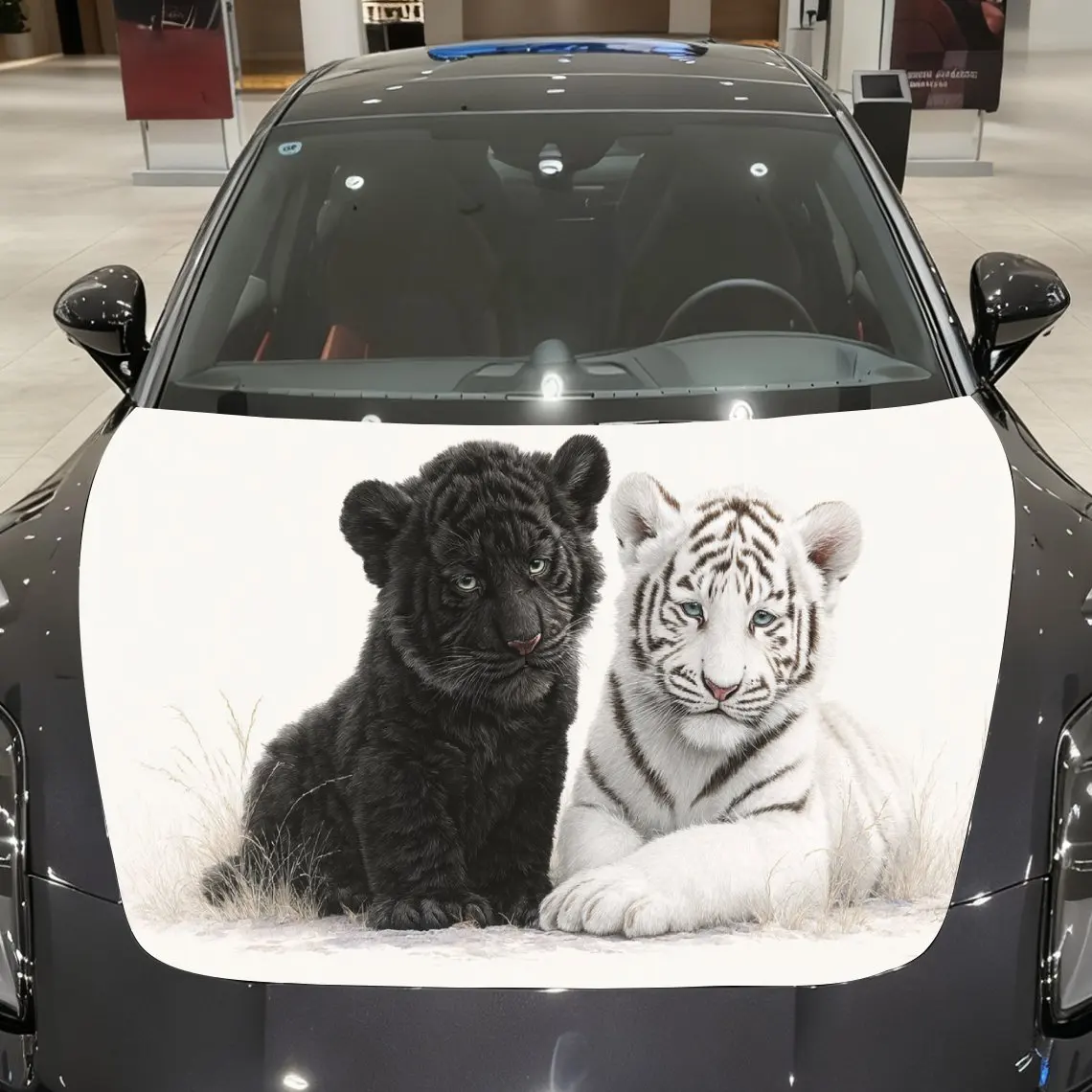 

Car Decal Tigers (Black & White) with Light Background & Ferocious-Innocent Aesthetic Car Hood Sticker, Waterproof Self - Adhesi