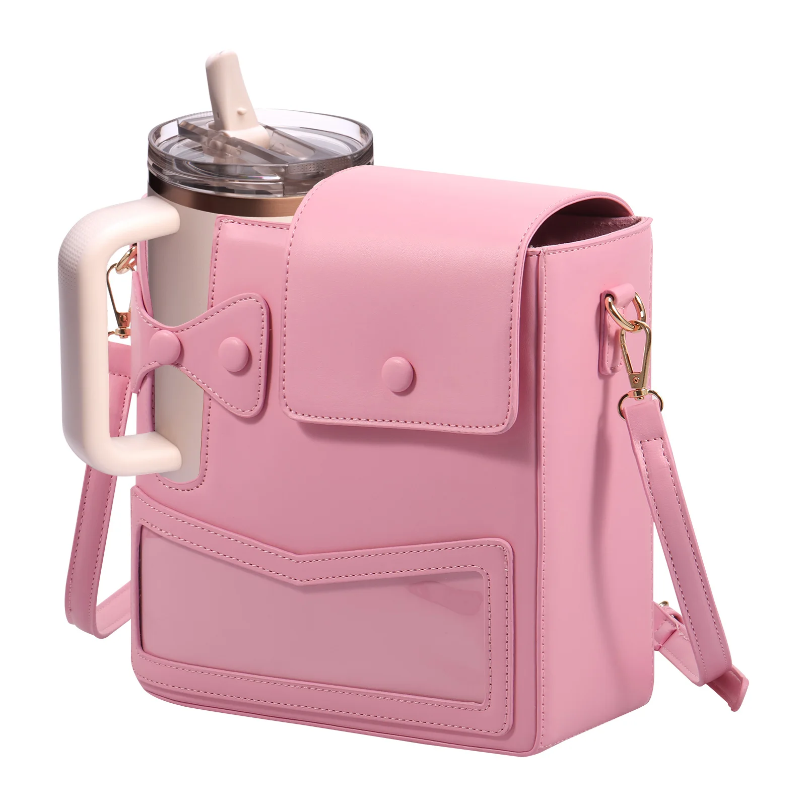 

Сумка для хранения чашки с водой, портативная сумка через плечо, водонепроницаемый кожаный регулируемый плечевой ремень, уличный карман для хранения бутылки с водой