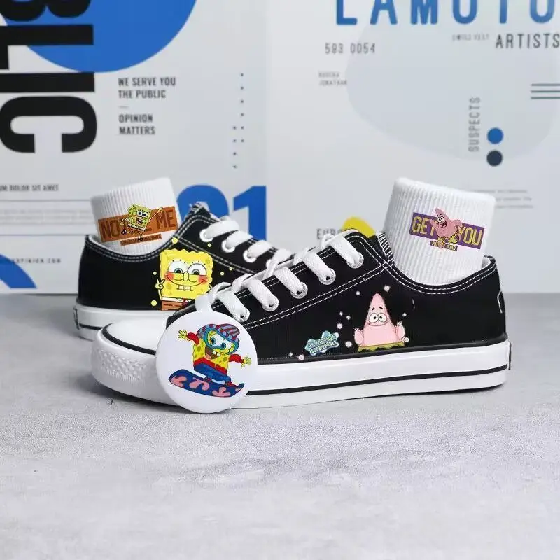 SpongeBob SquarePants Low Top Canvas For Men And Women plus size Small White black Summer Couple Breathable Board Shoes