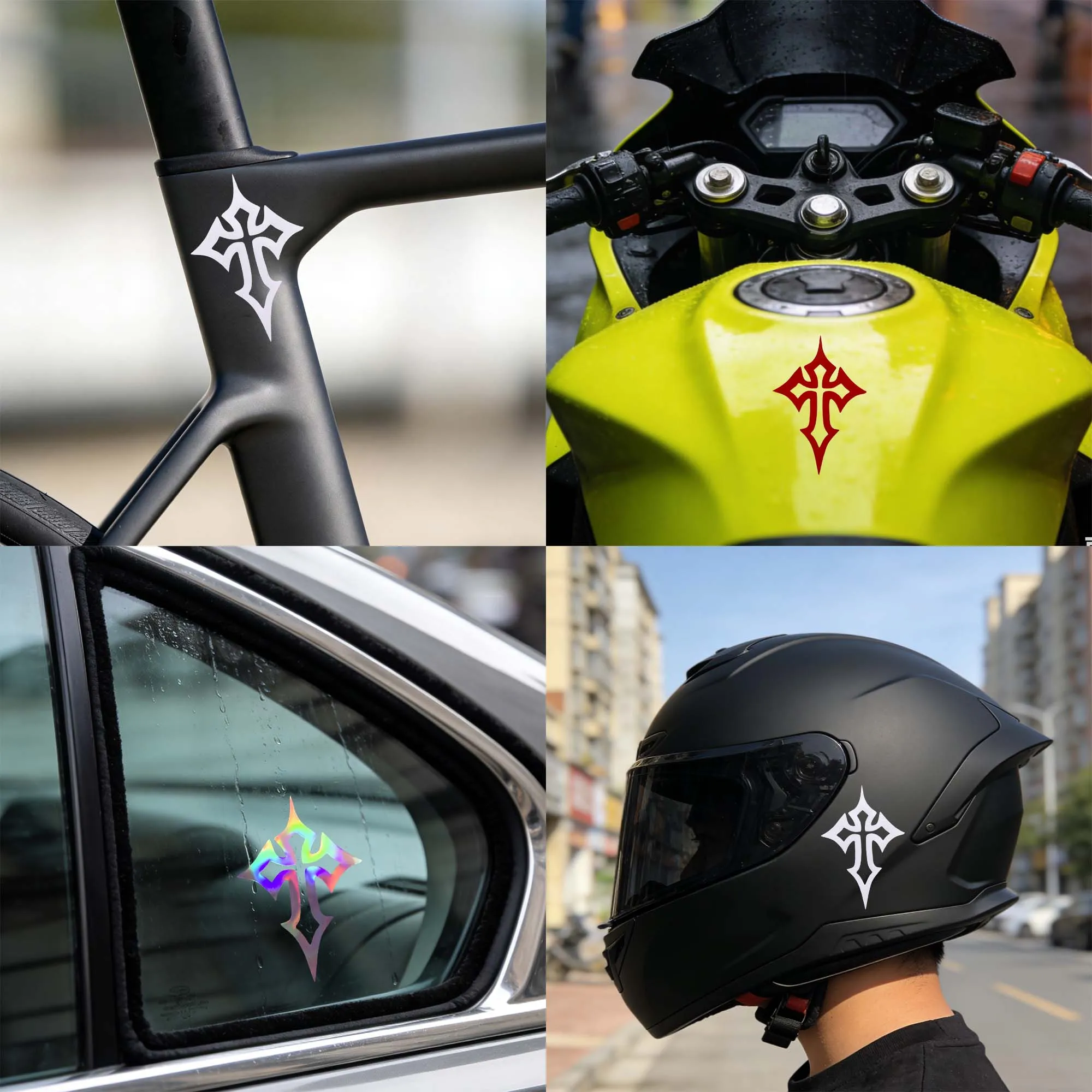 1PC Gothic-style Cross Helmet Decal Vinyl Self-adhesive Waterproof Motorcycle Stickers for Front Fairing Fuel Tank Scooter Decor