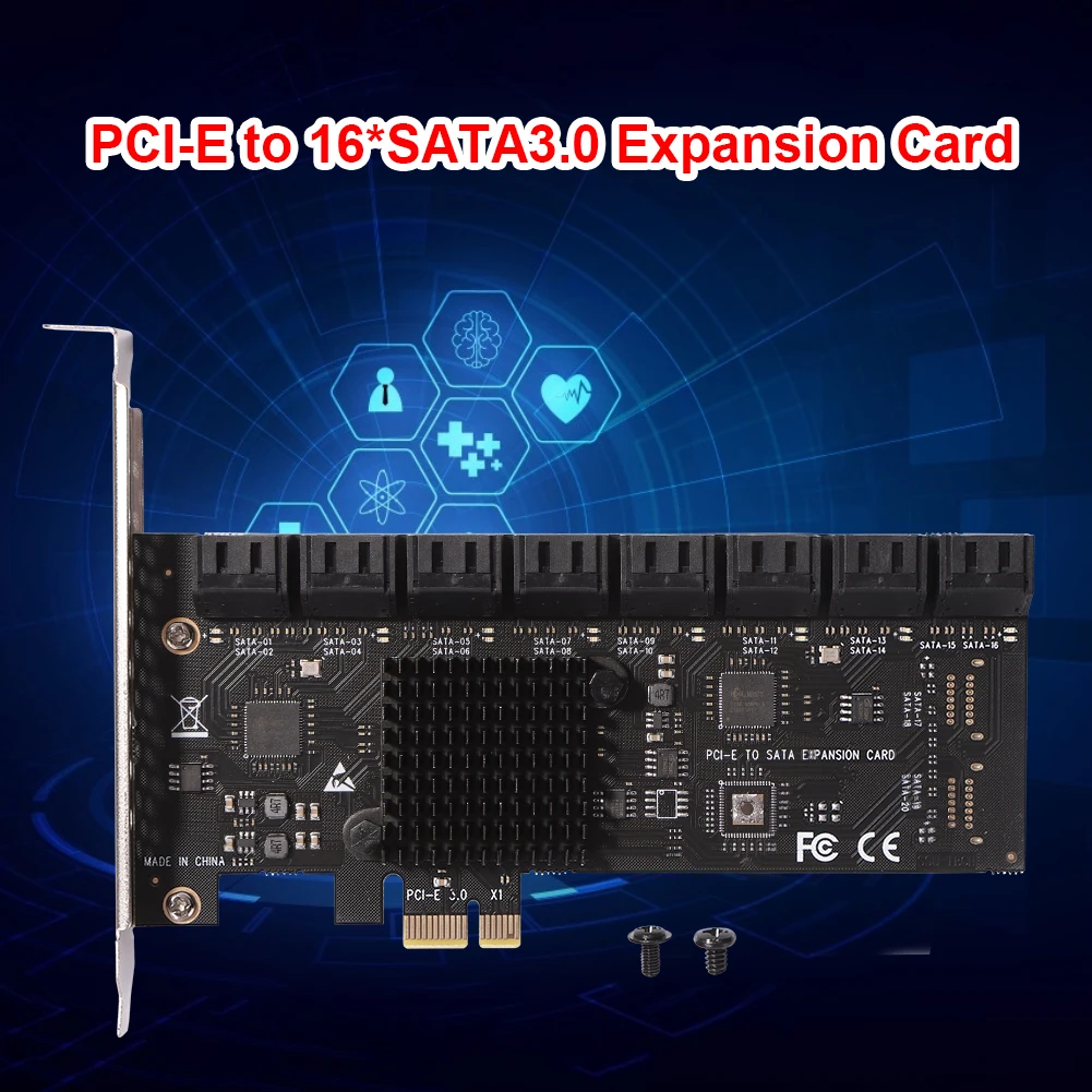 PCIE Adapter 20/16/12 Port PCI-Express X1 to SATA 3.0 SA3112J Expansion Card 6Gbps High Speed Add On Card W/ PCI-E X4 X8 X16