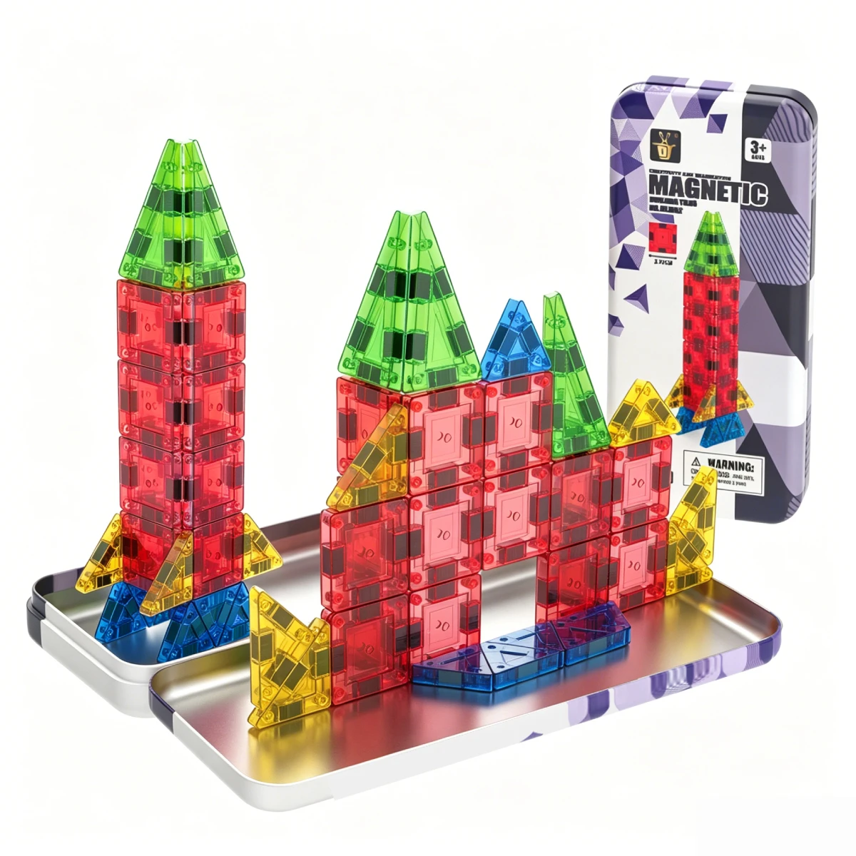 Mini Magnetic Tile Toys with Iron Box for Easy Portability, Magnetic Building Blocks Travel Set Kids Holiday or Birthday Gifts