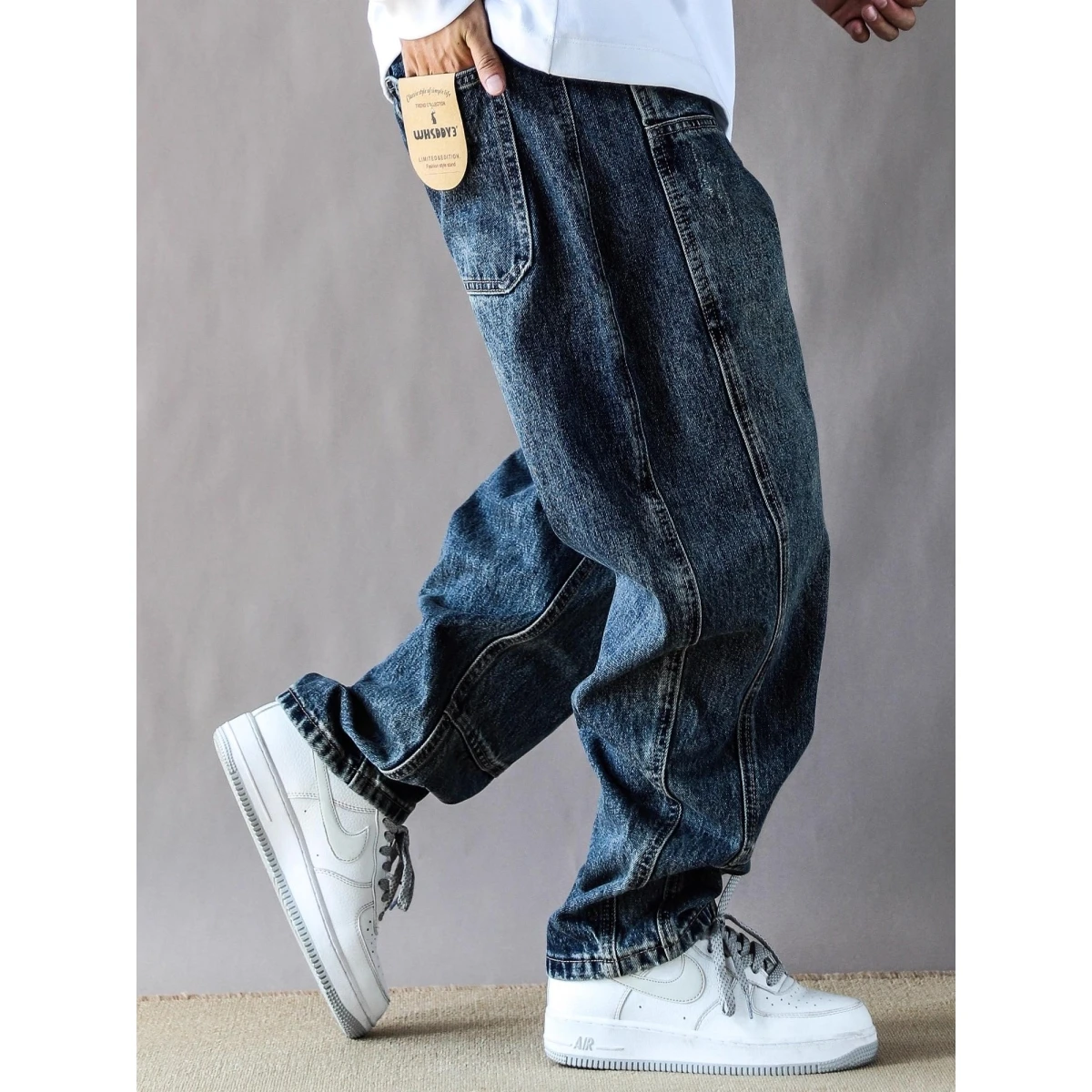 3D Multi-Worker Straight Leg Jeans Unisex Spring Autumn Winter Fashion Deep Blue Denim Pants Youth Popular Standard Fit Jeans