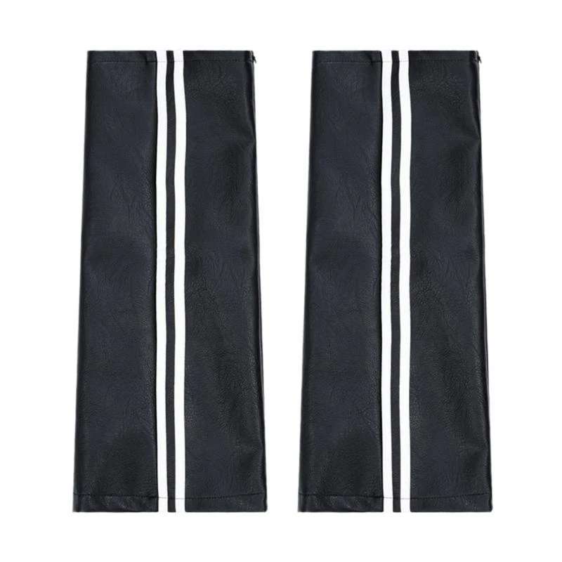 Women Punk Zippers Long Leg Socks Faux Leather Striped Leg Warmers Harajuku Knee Length Gaiters Boot Covers Streetwear 15UB