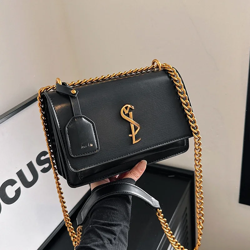 High-end Women\'s Bag 2024 New Popular French Chain Shoulder Bag Internet Celebrity Crossbody Small Square Bag