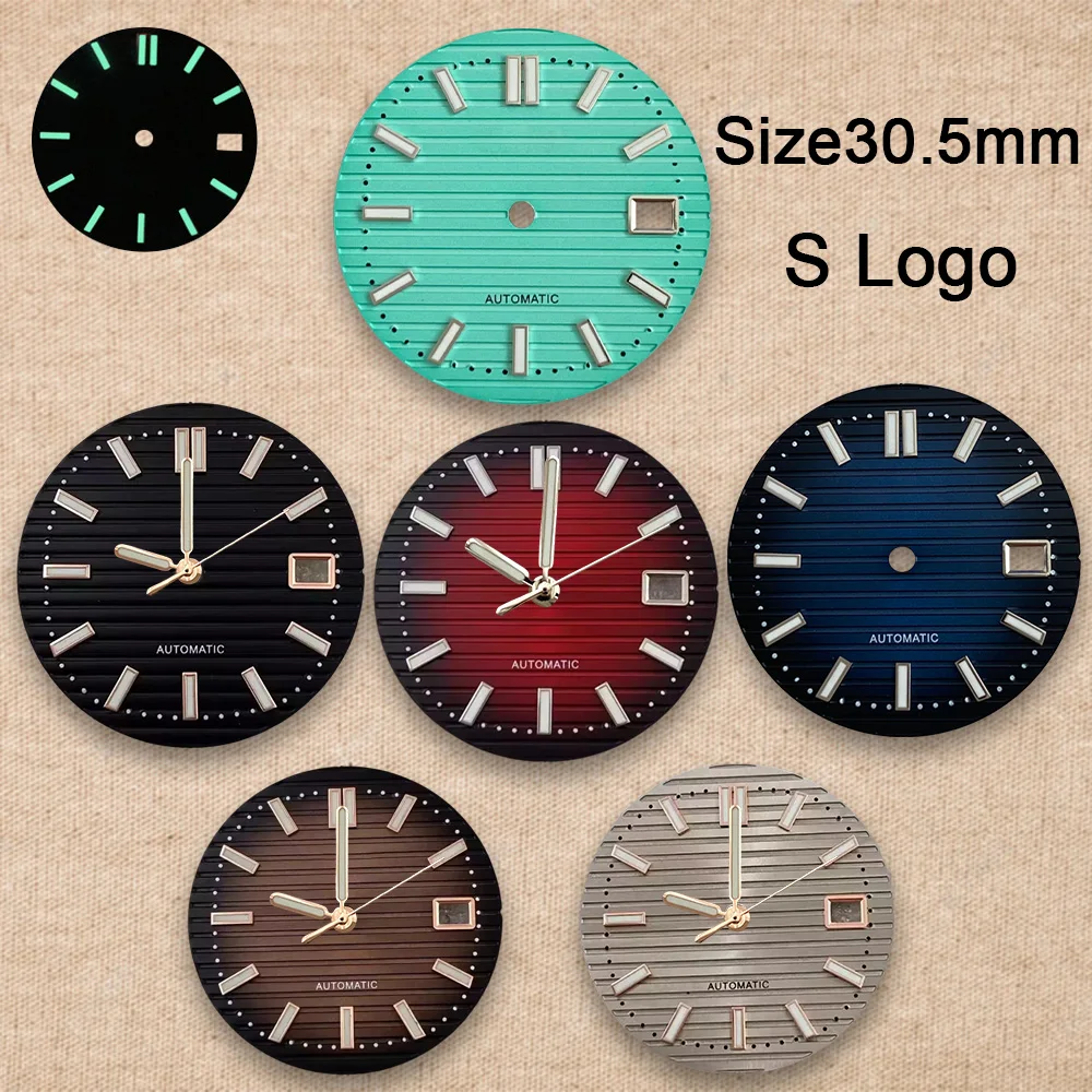 30.5mm S Logo NH35 Dial Nautilus Dial For NH35 NH36 Movements NH35 Accessories Green Luminous  High-Quality Watch Repair