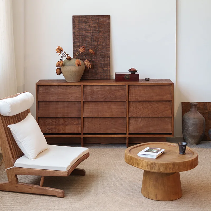 

Wabi Sansan Solid Wood Nine Bucket Cabinet Tongue Retro Ash Wood Medium and Ancient Style Side Cabinet Storage