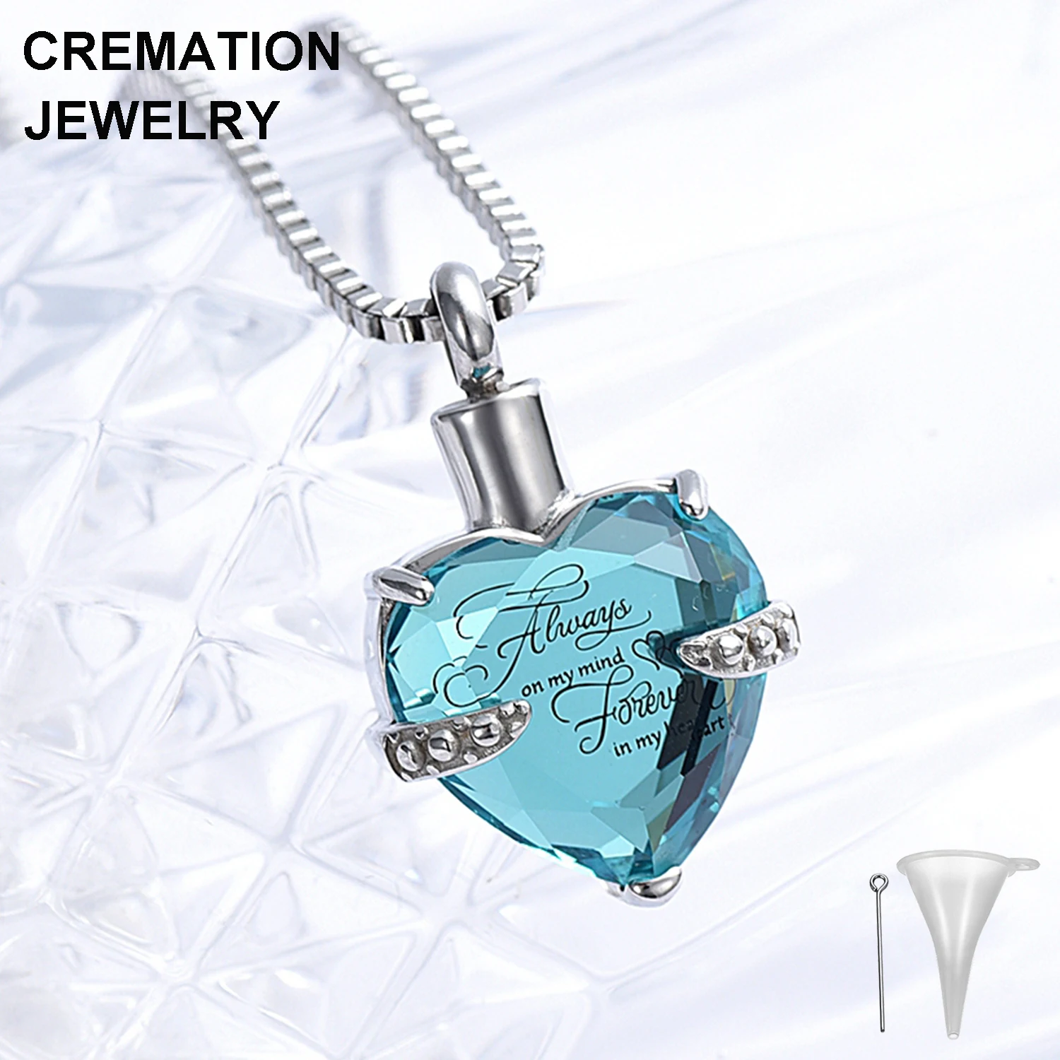 Wholesale Green Crystal Birthstone Urn Necklace Heart Shape Stainless Steel Women Crystal Heart Ashes Holder Cremation Pendant