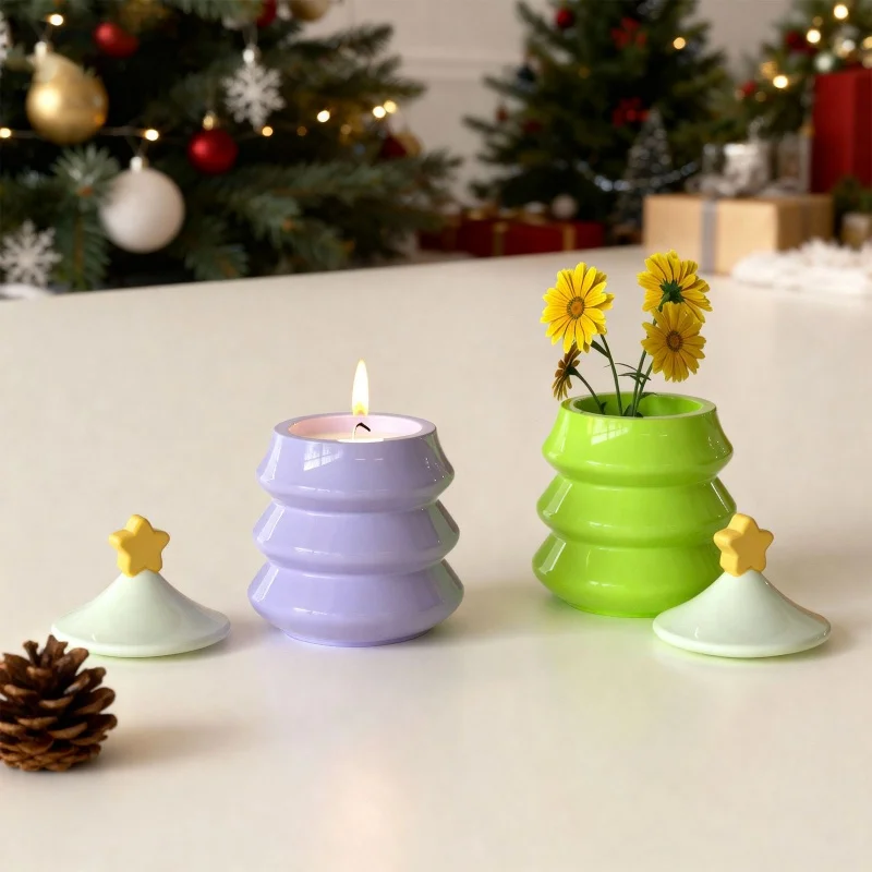 شجرة عيد الميلاد شكل زخرفة صنع كوب شمعة الجبس قالب من السيليكون لتقوم بها بنفسك الروائح زهرية تخزين جرة مع غطاء قالب راتنجات الايبوكسي