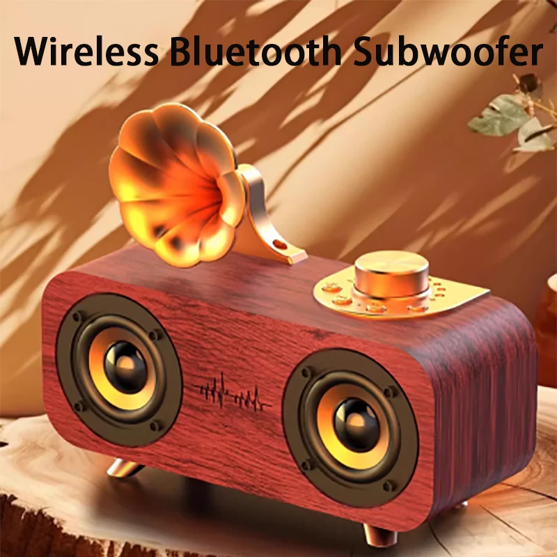 

High Volume Powerful SoundBoxs Retro Wooden HIFI Stereo Wireless Bluetooth Speakers 2.0 Surround Subwoofer For TF USB AUX Player
