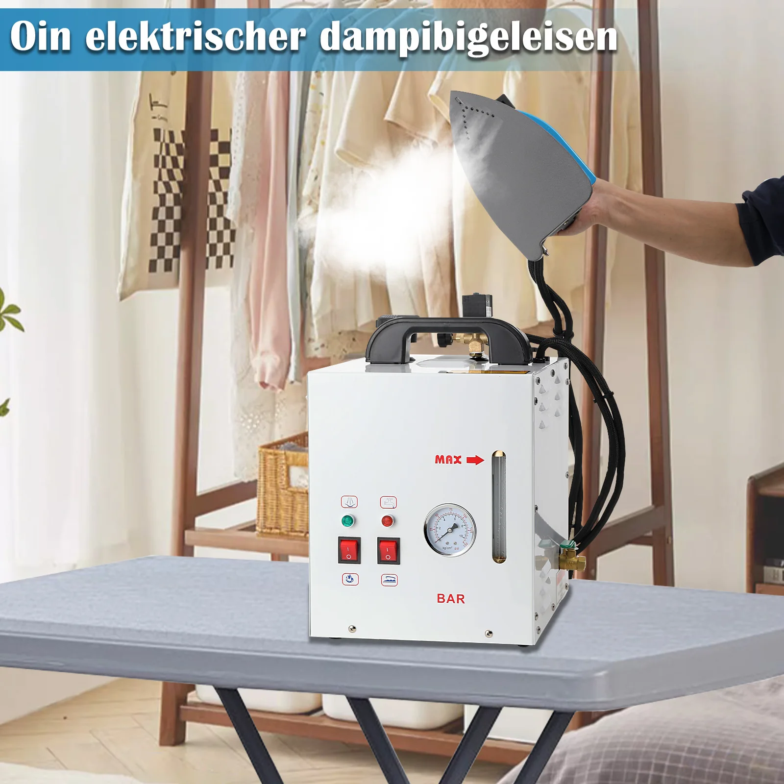 Bild 4: 2250W Haushaltsdampfbügeleisen, 220V Dampfgenerator-Bügelsystem mit 5-Liter-Wassertank und Anzeige