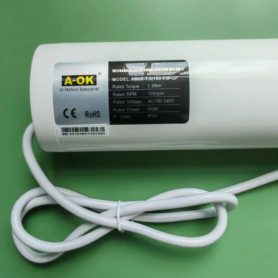 A-OK AM68 1.5N 65W 4 Wire Curtain Motor,Wall Switch/485 Control/Dry Contact Control,100-240V 50/60HZ,Smart Quiet Curtain Motor