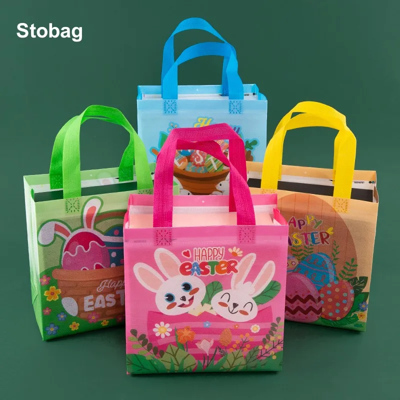 

StoBag 8/20pcs Happy Easter Non-woven Tote Bags Fabric Bunny Rabbit Gift Candy Package Waterproof Storage Reusable Pouch Party